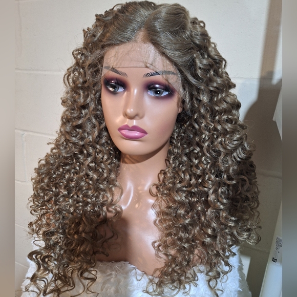 Other - Curly Brown Human Hair Blend Lace Front Wig